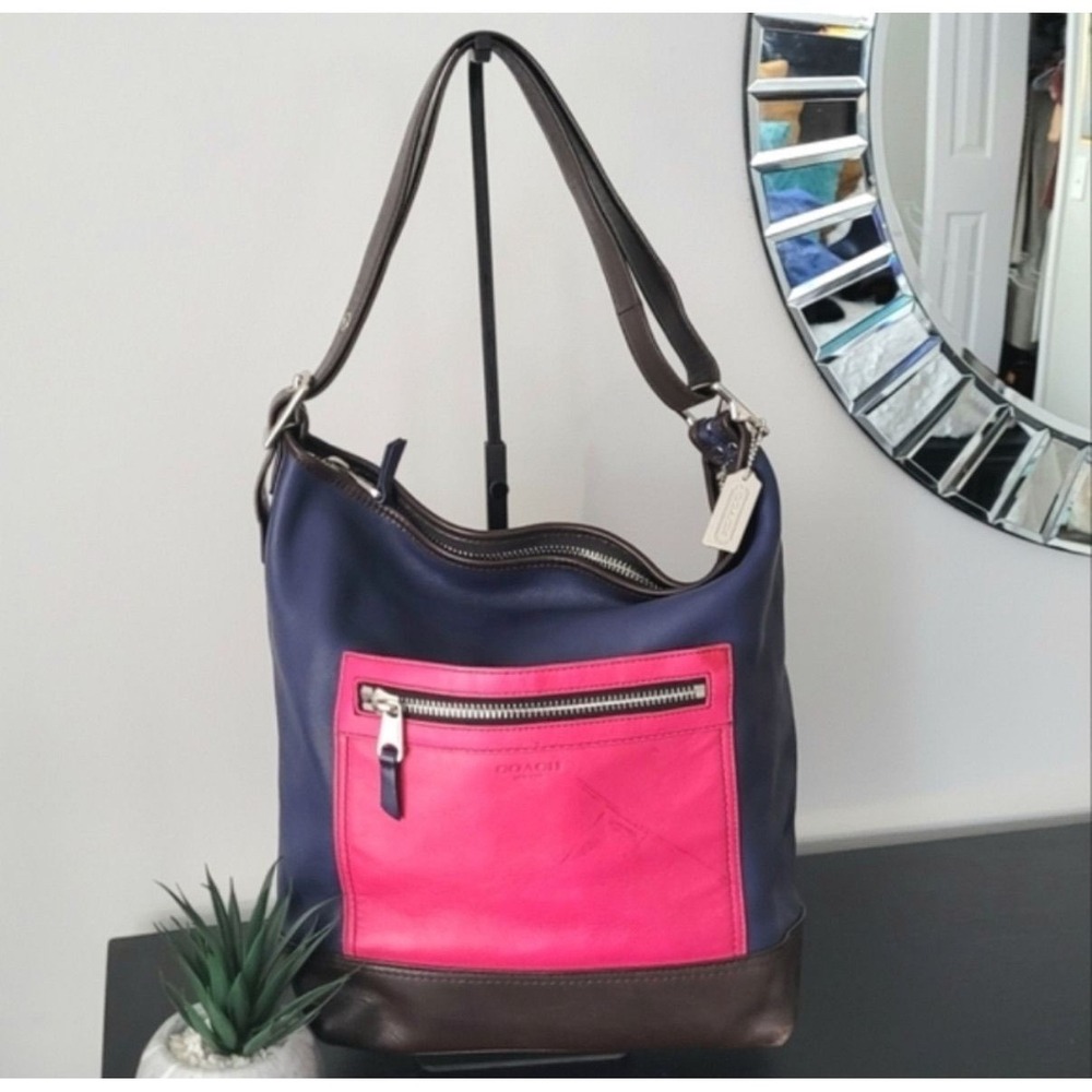 COACH / Colorblock Bucket Bag H-1220-19979 • Navy / Pink / Brown Leather